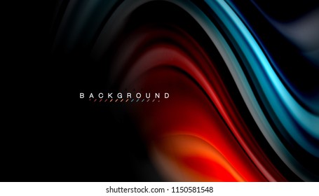 Fluid colors abstract background, twisted liquid design on black, colorful marble or plastic wave texture backdrop, multicolored template for business or technology presentation or web brochure cover