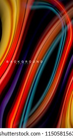 Colores fluidos fondo abstracto, diseño líquido retorcido sobre fondo negro, mármol colorido o textura de ondas plásticas, plantilla multicolor para presentación de negocios o tecnología o portada de folletos web