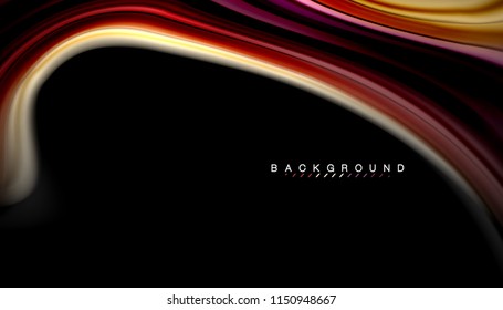 Fluid colors abstract background, twisted liquid design on black, colorful marble or plastic wave texture backdrop, multicolored template for business or technology presentation or web brochure cover
