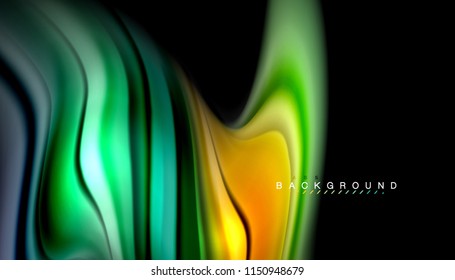 Fluid colors abstract background, twisted liquid design on black, colorful marble or plastic wave texture backdrop, multicolored template for business or technology presentation or web brochure cover