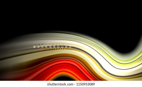 Fluid colors abstract background, twisted liquid design on black, colorful marble or plastic wave texture backdrop, multicolored template for business or technology presentation or web brochure cover
