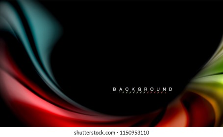Colores fluidos fondo abstracto, diseño líquido retorcido sobre fondo negro, mármol colorido o textura de ondas plásticas, plantilla multicolor para presentación de negocios o tecnología o portada de folletos web