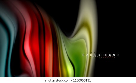 Fundo abstrato de cores fluidas, design líquido torcido em preto, mármore colorido ou fundo de textura de onda de plástico, modelo multicolorido para apresentação de negócios ou tecnologia ou capa de brochura da web