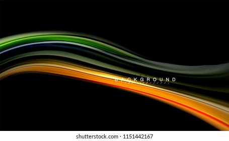 Fluid colors abstract background, twisted liquid design on black, colorful marble or plastic wave texture backdrop, multicolored template for business or technology presentation or web brochure cover