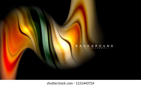 Fluid colors abstract background, twisted liquid design on black, colorful marble or plastic wave texture backdrop, multicolored template for business or technology presentation or web brochure cover