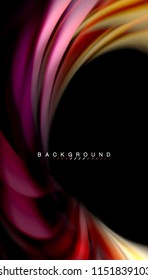 Fluid colors abstract background, twisted liquid design on black, colorful marble or plastic wave texture backdrop, multicolored template for business or technology presentation or web brochure cover