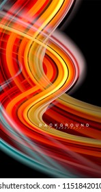 Fluid colors abstract background, twisted liquid design on black, colorful marble or plastic wave texture backdrop, multicolored template for business or technology presentation or web brochure cover