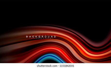 Fluid colors abstract background, twisted liquid design on black, colorful marble or plastic wave texture backdrop, multicolored template for business or technology presentation or web brochure cover
