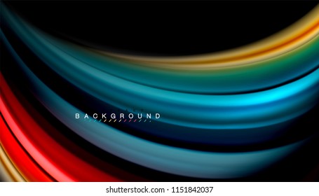Fluid colors abstract background, twisted liquid design on black, colorful marble or plastic wave texture backdrop, multicolored template for business or technology presentation or web brochure cover