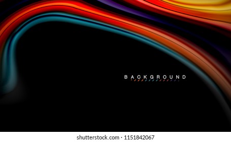 Fluid colors abstract background, twisted liquid design on black, colorful marble or plastic wave texture backdrop, multicolored template for business or technology presentation or web brochure cover