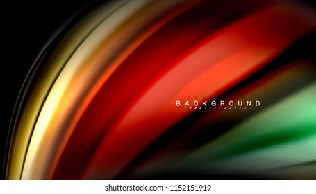 Fluid colors abstract background, twisted liquid design on black, colorful marble or plastic wave texture backdrop, multicolored template for business or technology presentation or web brochure cover