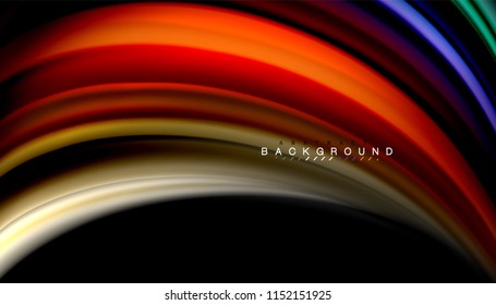 Fluid colors abstract background, twisted liquid design on black, colorful marble or plastic wave texture backdrop, multicolored template for business or technology presentation or web brochure cover