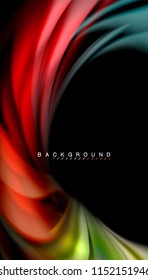 Fluid colors abstract background, twisted liquid design on black, colorful marble or plastic wave texture backdrop, multicolored template for business or technology presentation or web brochure cover