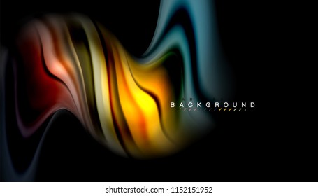Fluid colors abstract background, twisted liquid design on black, colorful marble or plastic wave texture backdrop, multicolored template for business or technology presentation or web brochure cover