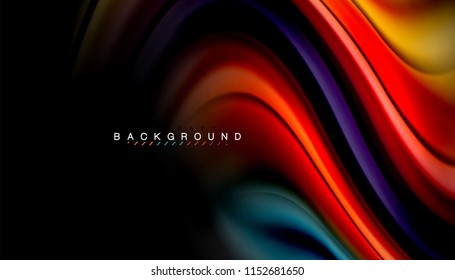 Fluid colors abstract background, twisted liquid design on black, colorful marble or plastic wave texture backdrop, multicolored template for business or technology presentation or web brochure cover