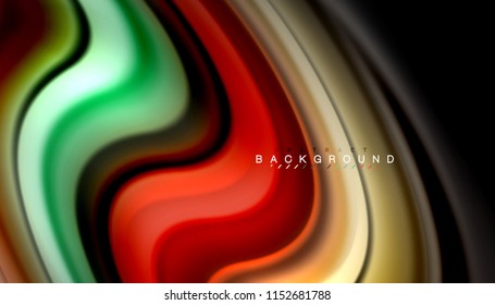 Fluid colors abstract background, twisted liquid design on black, colorful marble or plastic wave texture backdrop, multicolored template for business or technology presentation or web brochure cover