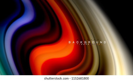 Fluid colors abstract background, twisted liquid design on black, colorful marble or plastic wave texture backdrop, multicolored template for business or technology presentation or web brochure cover