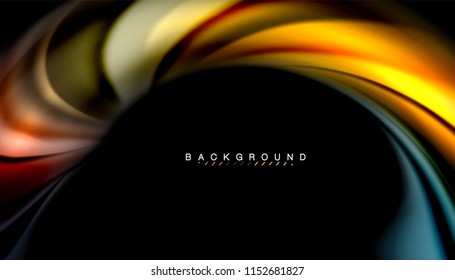 Fluid colors abstract background, twisted liquid design on black, colorful marble or plastic wave texture backdrop, multicolored template for business or technology presentation or web brochure cover