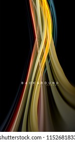 Fluid colors abstract background, twisted liquid design on black, colorful marble or plastic wave texture backdrop, multicolored template for business or technology presentation or web brochure cover