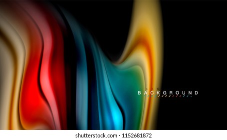 Fluid colors abstract background, twisted liquid design on black, colorful marble or plastic wave texture backdrop, multicolored template for business or technology presentation or web brochure cover