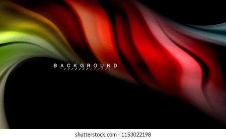 Fluid colors abstract background, twisted liquid design on black, colorful marble or plastic wave texture backdrop, multicolored template for business or technology presentation or web brochure cover