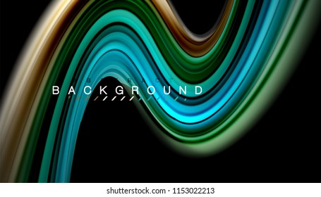 Fluid colors abstract background, twisted liquid design on black, colorful marble or plastic wave texture backdrop, multicolored template for business or technology presentation or web brochure cover
