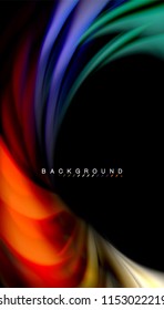 Fluid colors abstract background, twisted liquid design on black, colorful marble or plastic wave texture backdrop, multicolored template for business or technology presentation or web brochure cover