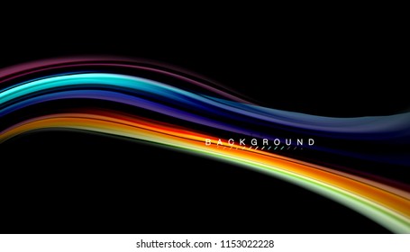 Fluid colors abstract background, twisted liquid design on black, colorful marble or plastic wave texture backdrop, multicolored template for business or technology presentation or web brochure cover