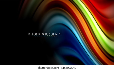 Fluid colors abstract background, twisted liquid design on black, colorful marble or plastic wave texture backdrop, multicolored template for business or technology presentation or web brochure cover