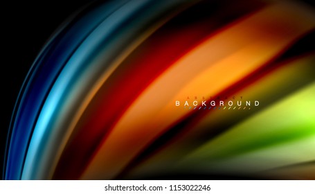 Fluid colors abstract background, twisted liquid design on black, colorful marble or plastic wave texture backdrop, multicolored template for business or technology presentation or web brochure cover