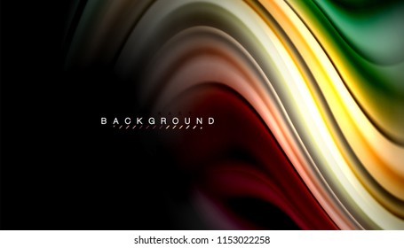 Colores fluidos fondo abstracto, diseño líquido retorcido sobre fondo negro, mármol colorido o textura de ondas plásticas, plantilla multicolor para presentación de negocios o tecnología o portada de folletos web