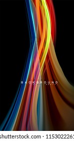 Fluid colors abstract background, twisted liquid design on black, colorful marble or plastic wave texture backdrop, multicolored template for business or technology presentation or web brochure cover