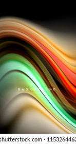 Fluid colors abstract background, twisted liquid design on black, colorful marble or plastic wave texture backdrop, multicolored template for business or technology presentation or web brochure cover