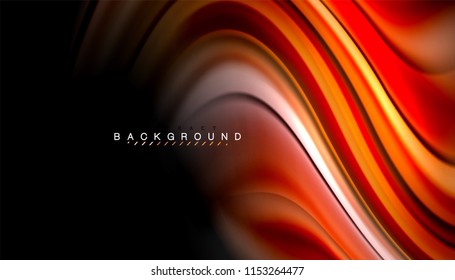 Fluid colors abstract background, twisted liquid design on black, colorful marble or plastic wave texture backdrop, multicolored template for business or technology presentation or web brochure cover