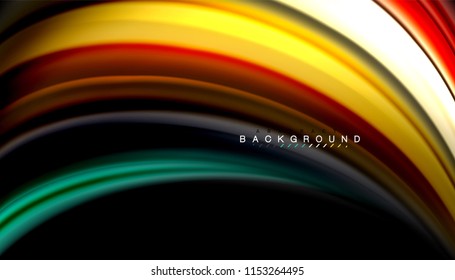 Fluid colors abstract background, twisted liquid design on black, colorful marble or plastic wave texture backdrop, multicolored template for business or technology presentation or web brochure cover