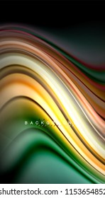 Fluid colors abstract background, twisted liquid design on black, colorful marble or plastic wave texture backdrop, multicolored template for business or technology presentation or web brochure cover