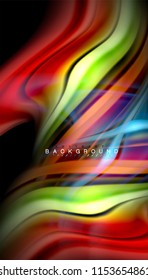 Fluid colors abstract background, twisted liquid design on black, colorful marble or plastic wave texture backdrop, multicolored template for business or technology presentation or web brochure cover