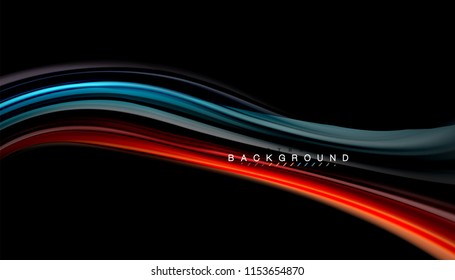 Fluid colors abstract background, twisted liquid design on black, colorful marble or plastic wave texture backdrop, multicolored template for business or technology presentation or web brochure cover