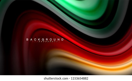 Colores fluidos fondo abstracto, diseño líquido retorcido sobre fondo negro, mármol colorido o textura de ondas plásticas, plantilla multicolor para presentación de negocios o tecnología o portada de folletos web