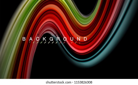 Fluid colors abstract background, twisted liquid design on black, colorful marble or plastic wave texture backdrop, multicolored template for business or technology presentation or web brochure cover