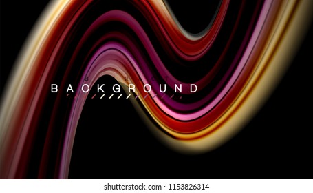 Fluid colors abstract background, twisted liquid design on black, colorful marble or plastic wave texture backdrop, multicolored template for business or technology presentation or web brochure cover