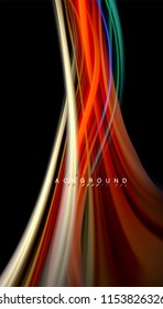 Fluid colors abstract background, twisted liquid design on black, colorful marble or plastic wave texture backdrop, multicolored template for business or technology presentation or web brochure cover