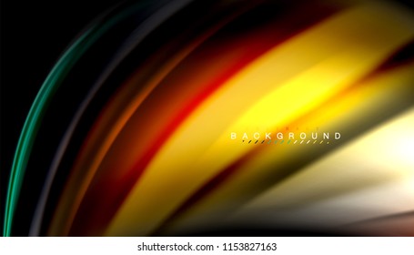 Fluid colors abstract background, twisted liquid design on black, colorful marble or plastic wave texture backdrop, multicolored template for business or technology presentation or web brochure cover