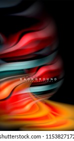 Fluid colors abstract background, twisted liquid design on black, colorful marble or plastic wave texture backdrop, multicolored template for business or technology presentation or web brochure cover