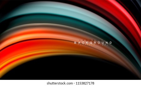 Fluid colors abstract background, twisted liquid design on black, colorful marble or plastic wave texture backdrop, multicolored template for business or technology presentation or web brochure cover