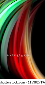 Fluid colors abstract background, twisted liquid design on black, colorful marble or plastic wave texture backdrop, multicolored template for business or technology presentation or web brochure cover