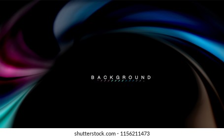 Colores fluidos fondo abstracto, diseño líquido retorcido sobre fondo negro, mármol colorido o textura de ondas plásticas, plantilla multicolor para presentación de negocios o tecnología o portada de folletos web