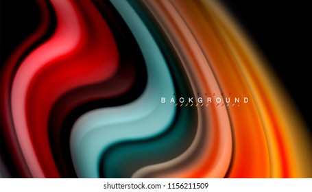 Fluid colors abstract background, twisted liquid design on black, colorful marble or plastic wave texture backdrop, multicolored template for business or technology presentation or web brochure cover
