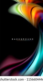 Fluid colors abstract background, twisted liquid design on black, colorful marble or plastic wave texture backdrop, multicolored template for business or technology presentation or web brochure cover