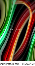 Fluid colors abstract background, twisted liquid design on black, colorful marble or plastic wave texture backdrop, multicolored template for business or technology presentation or web brochure cover